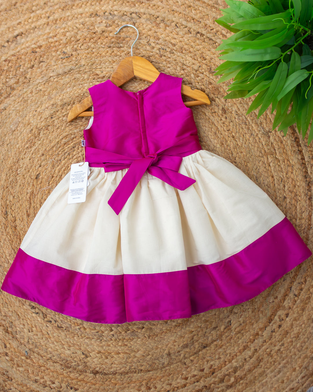 Cream magenta Kerala handloom Onam frock full look for baby girl – Stanwells Kids