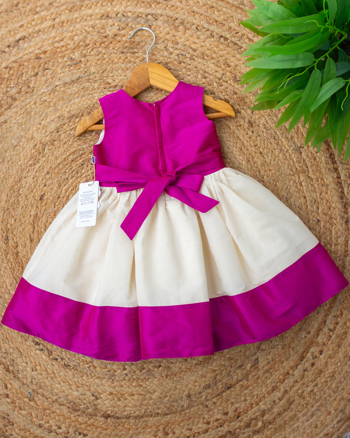 Cream magenta Kerala handloom Onam frock full look for baby girl – Stanwells Kids