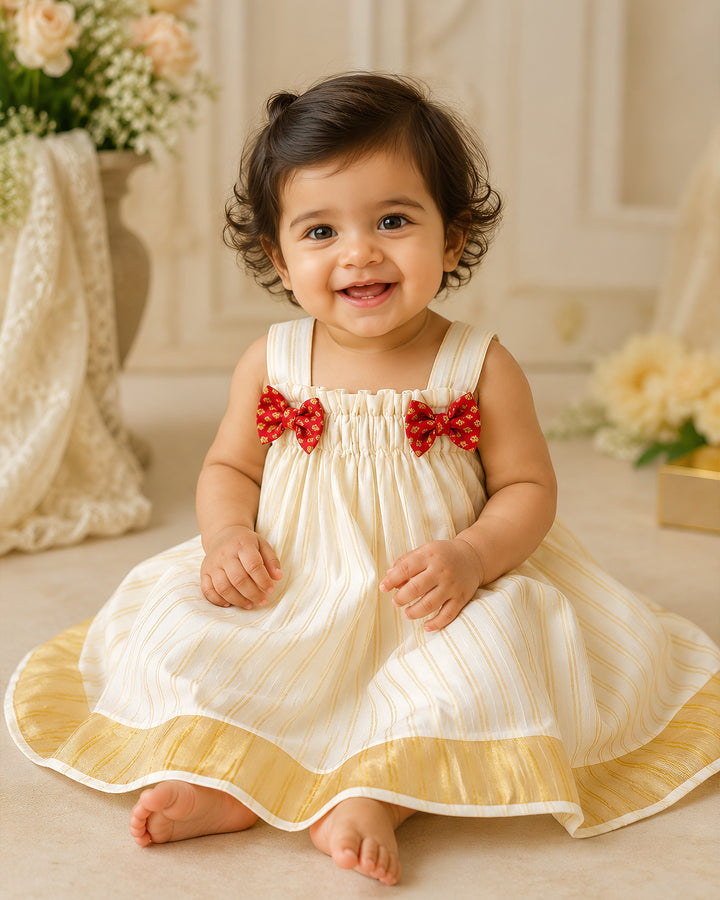 Stanwells Kids newborn frock for baby girl cream maroon matching headband dress
