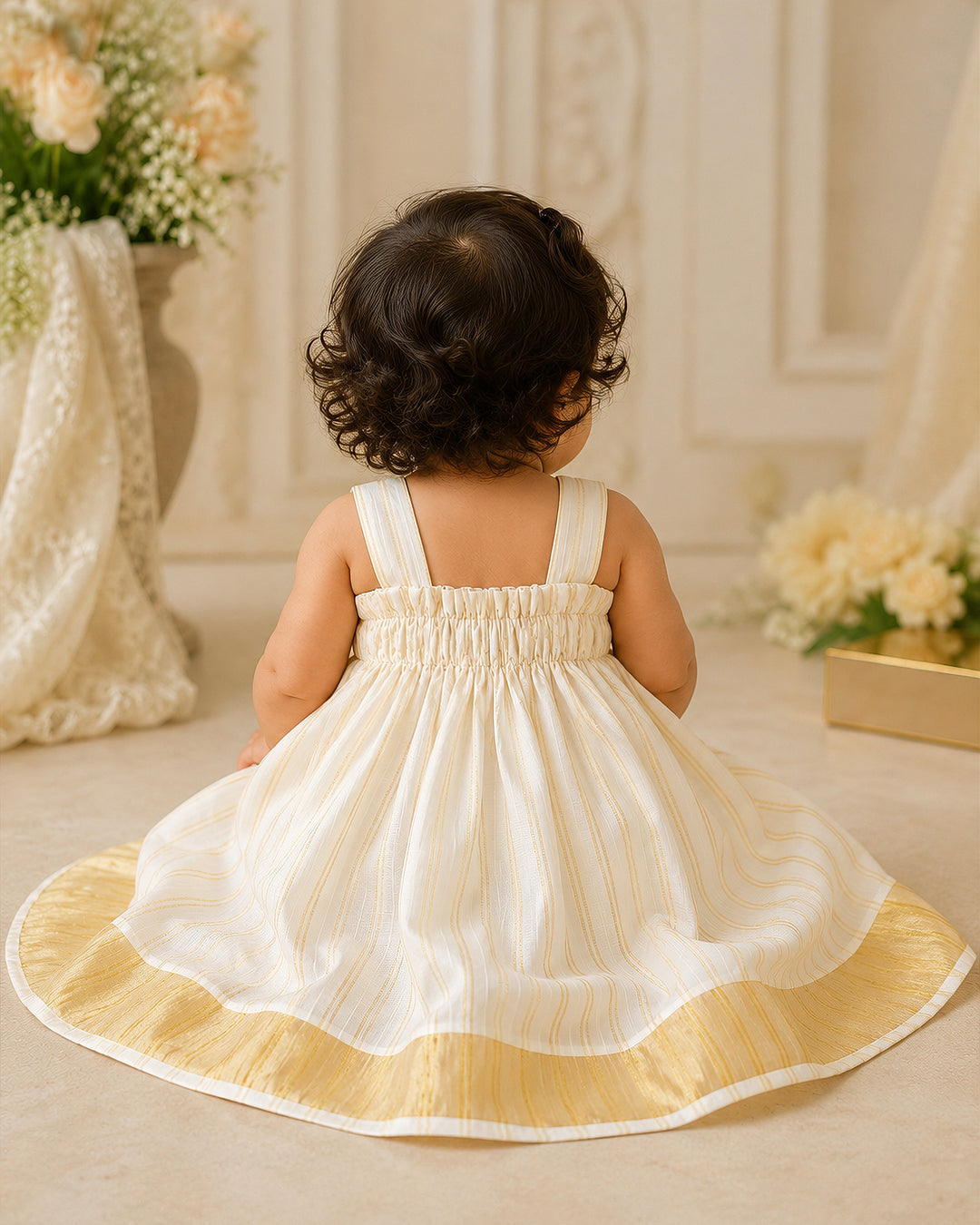 Stanwells Kids newborn frock for baby girl cream maroon matching headband dress