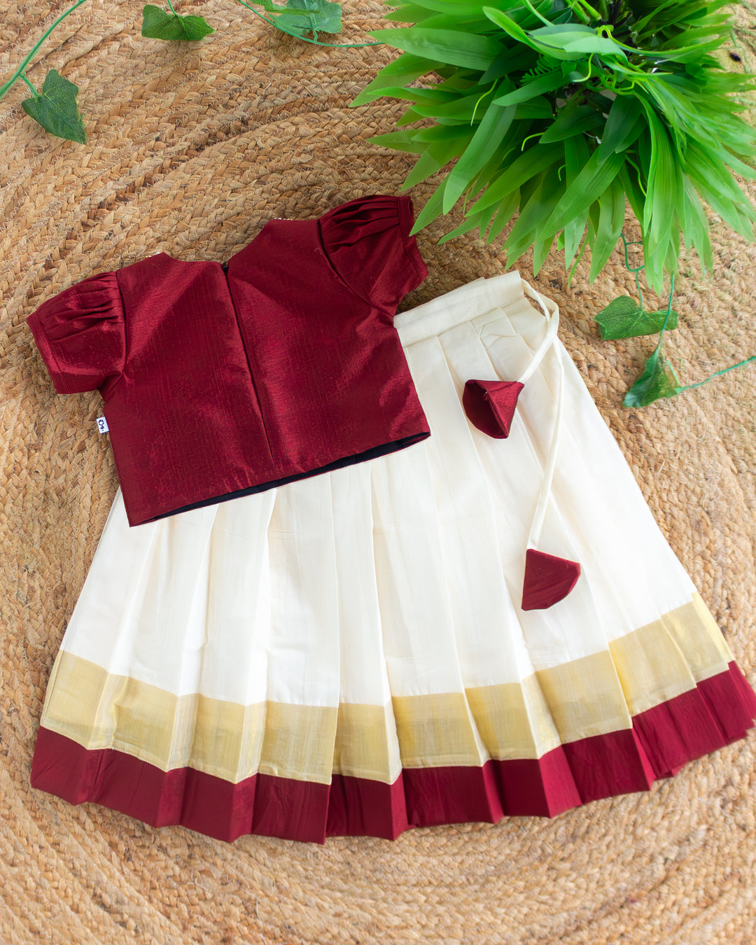 Traditional cream maroon butterfly handwork lehenga for girls 3 months to 7 years, Stanwells Kids
