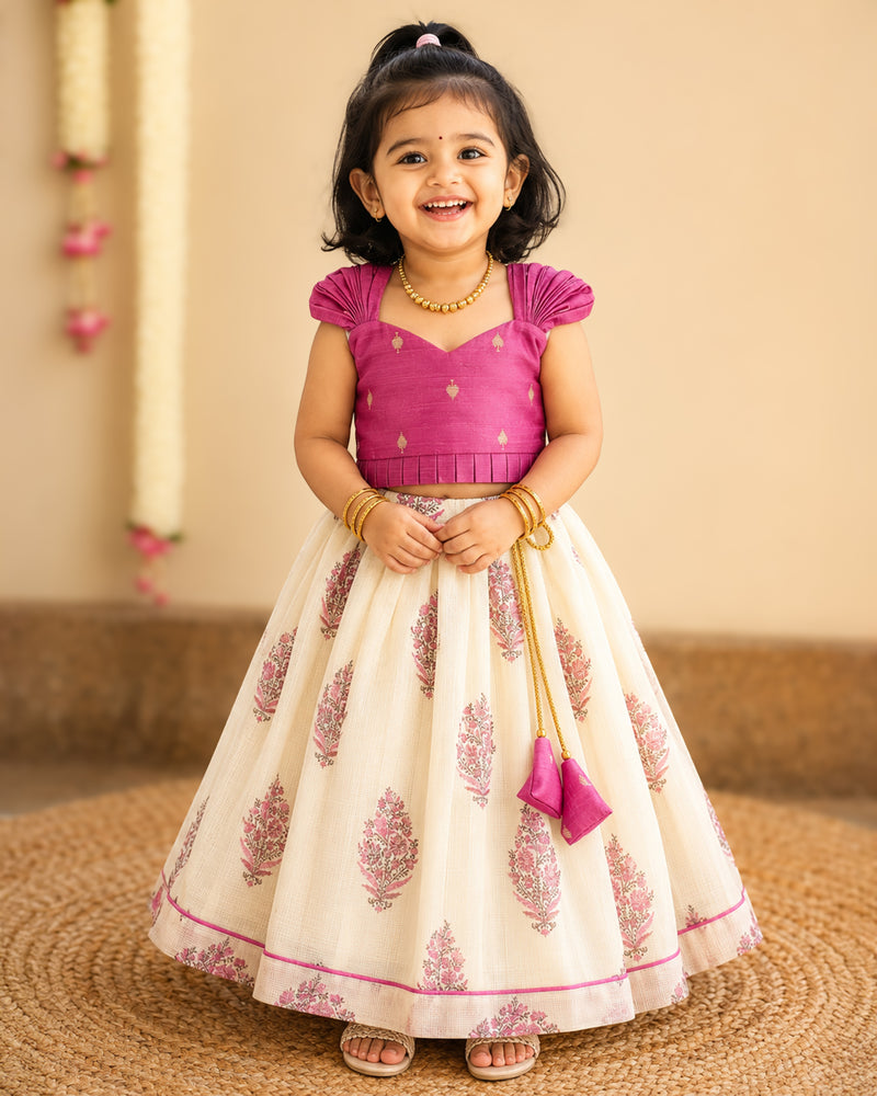 Cream Net Kota Floral Print Premium Lehenga Choli for Baby Girl – Stanwells Kids