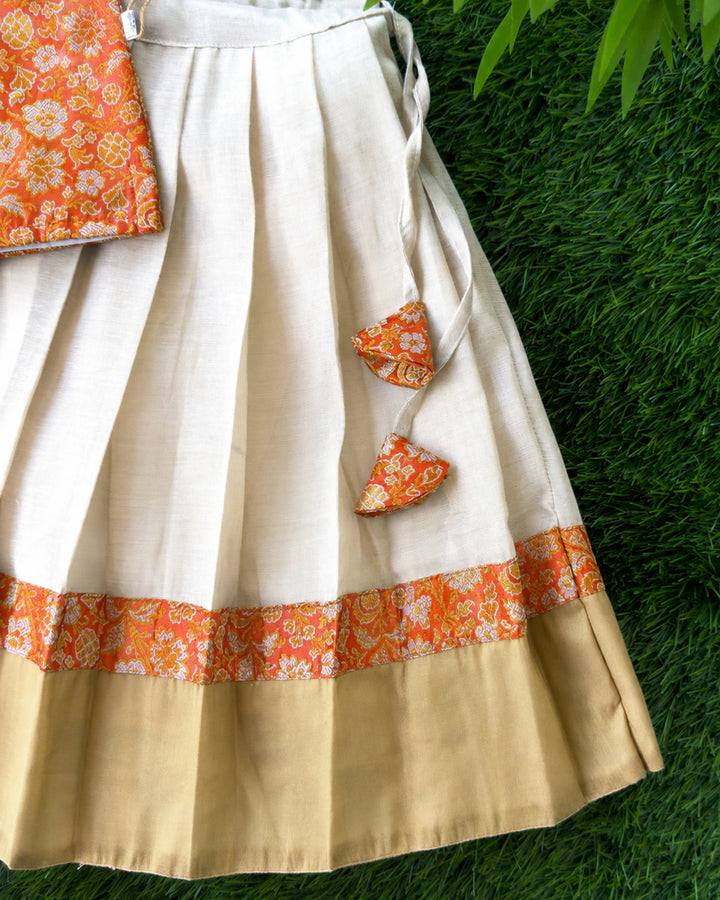 Cream orange Banarasi brocade tissue lehenga choli full look for baby girl – Stanwells Kids