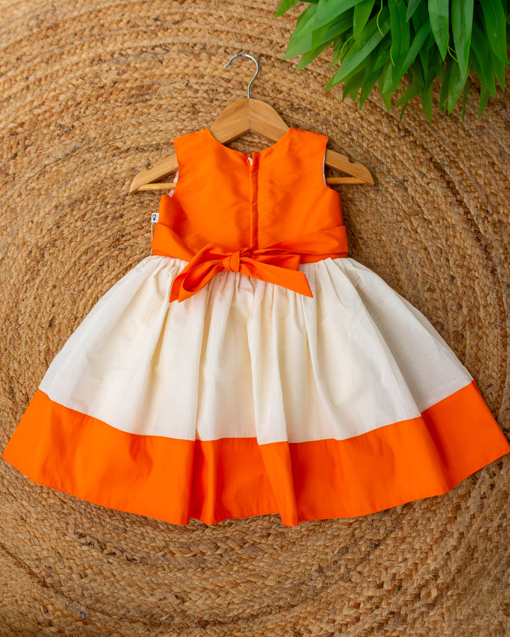 Cream orange Kerala Onam festive frock full look for baby girl – Stanwells Kids