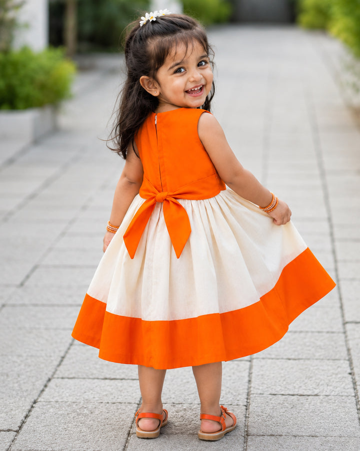 Cream orange Kerala Onam festive frock full look for baby girl – Stanwells Kids