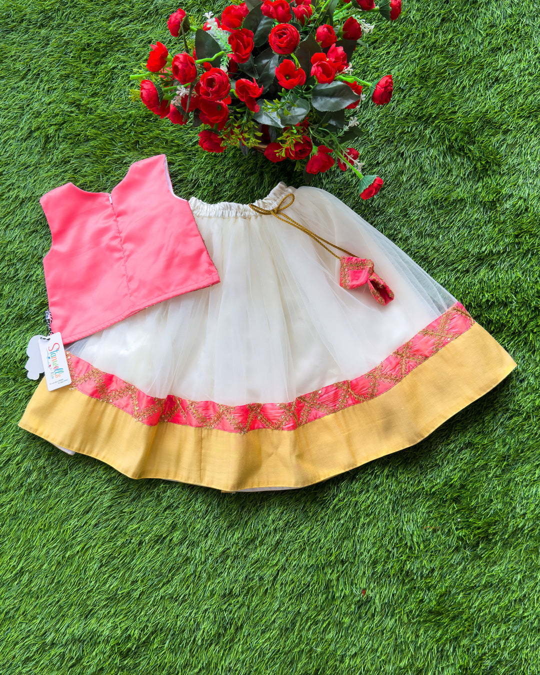 Cream peach lehenga choli for baby girls, sequin embroidered ethnic birthday dress, baby girls festive lehenga choli, kids traditional partywear dress