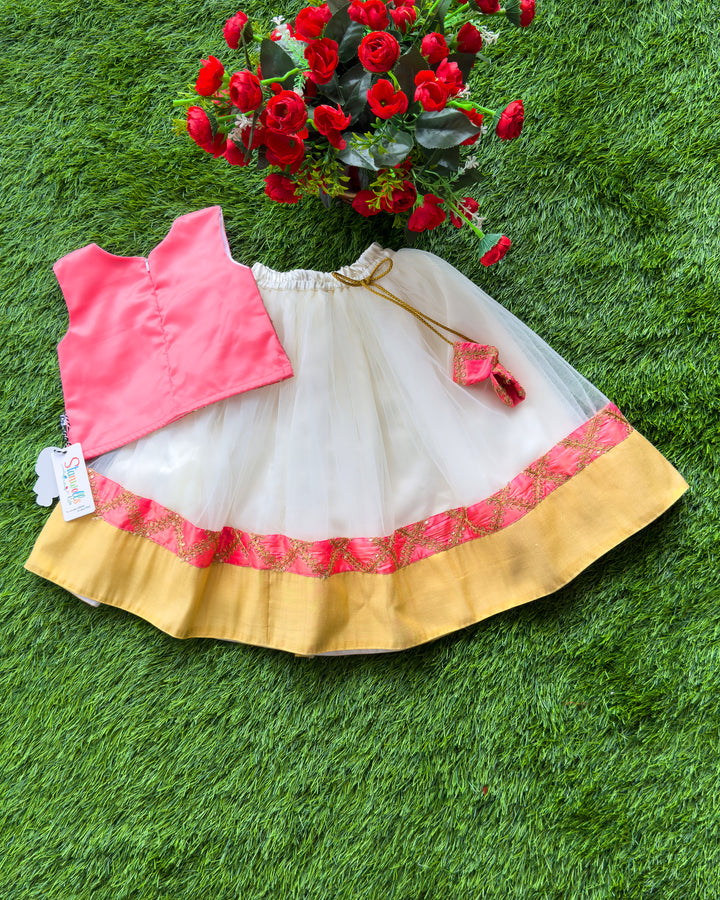 Cream peach lehenga choli for baby girls, sequin embroidered ethnic birthday dress, baby girls festive lehenga choli, kids traditional partywear dress