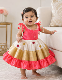 Cream Peach Kerala Kasavu Handwork Kettuduppu Frock for Baby Girl – Stanwells Kids