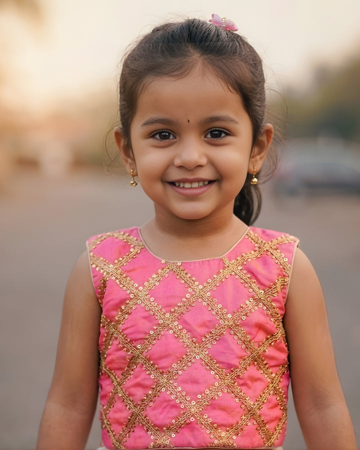 Cream peach lehenga choli for baby girls, sequin embroidered ethnic birthday dress, baby girls festive lehenga choli, kids traditional partywear dress