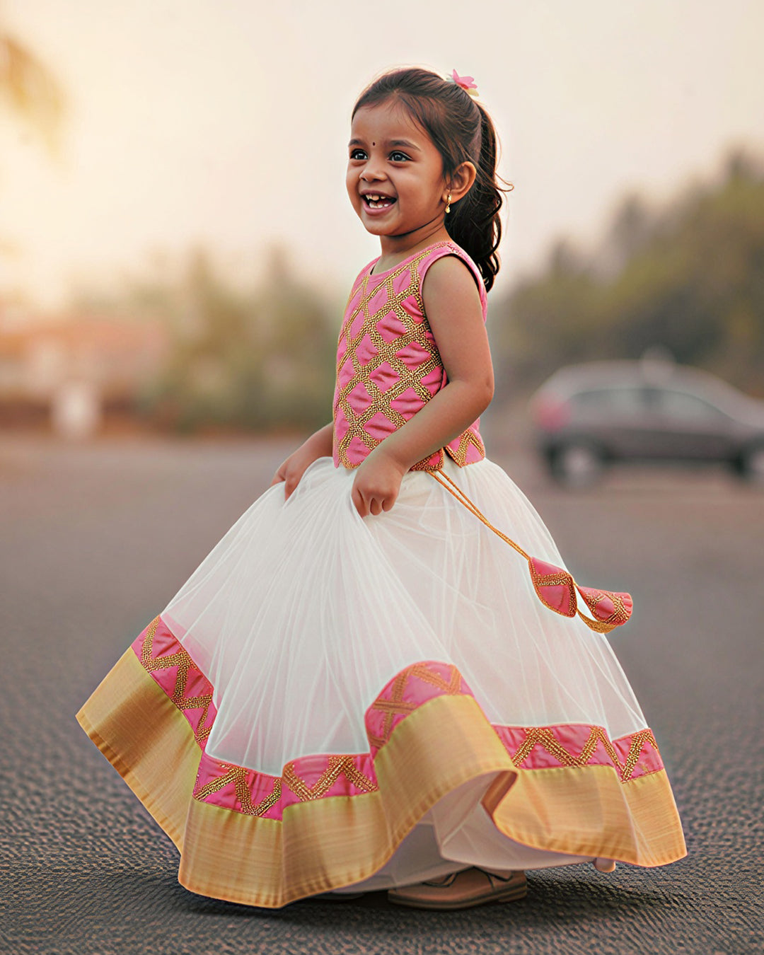 Cream peach lehenga choli for baby girls, sequin embroidered ethnic birthday dress, baby girls festive lehenga choli, kids traditional partywear dress