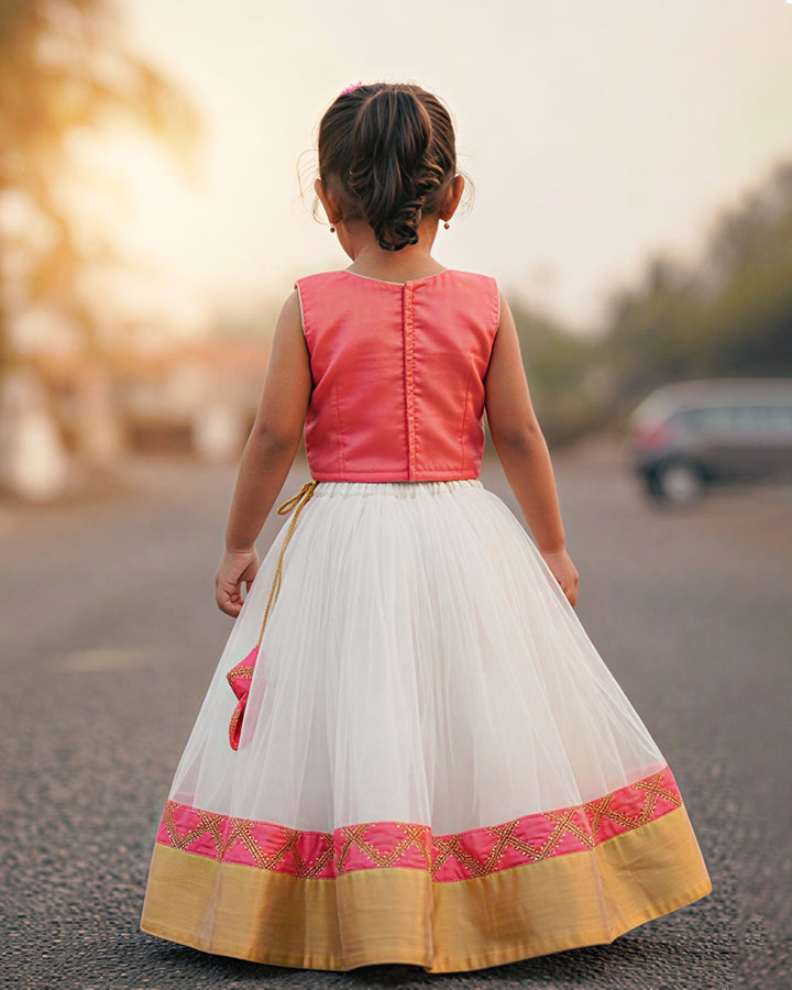 Cream peach lehenga choli for baby girls, sequin embroidered ethnic birthday dress, baby girls festive lehenga choli, kids traditional partywear dress