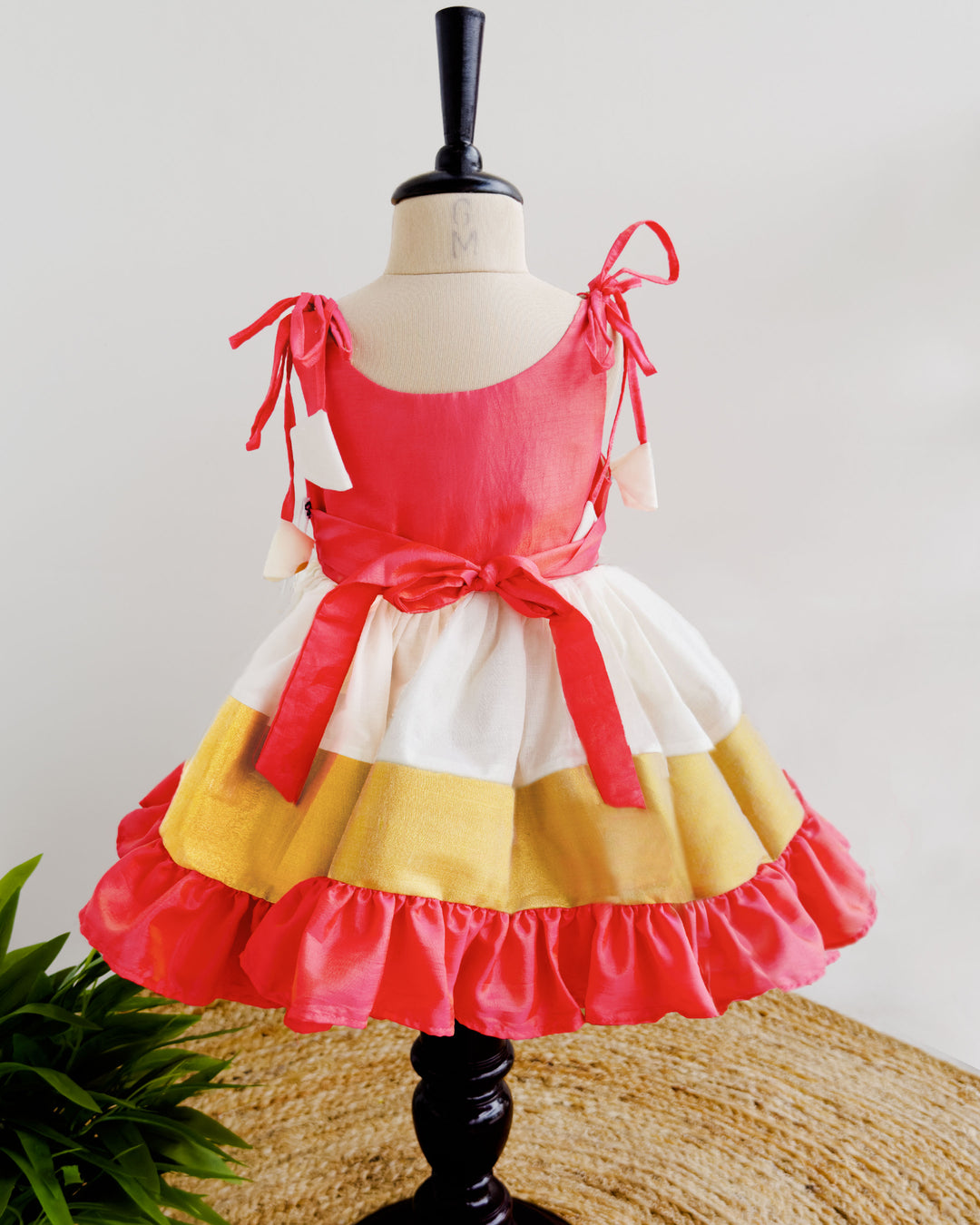 Cream peach Kerala Kasavu handwork Kettuduppu frock for baby girl,stanwells kids