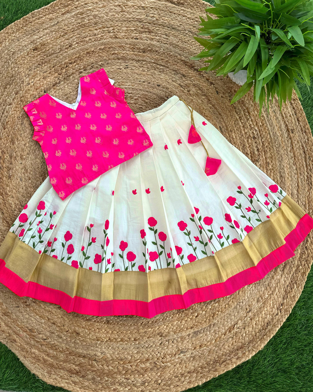 Cream and pink baby girls birthday dress, partywear for kids, toddler special occasion outfit.