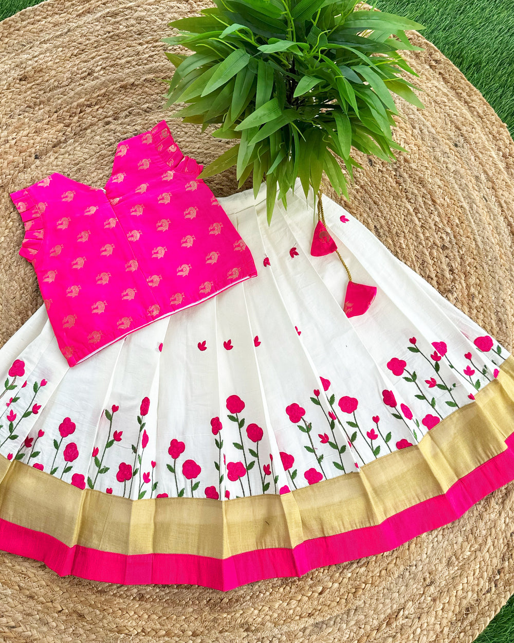 Cream and pink baby girls birthday dress, partywear for kids, toddler special occasion outfit.