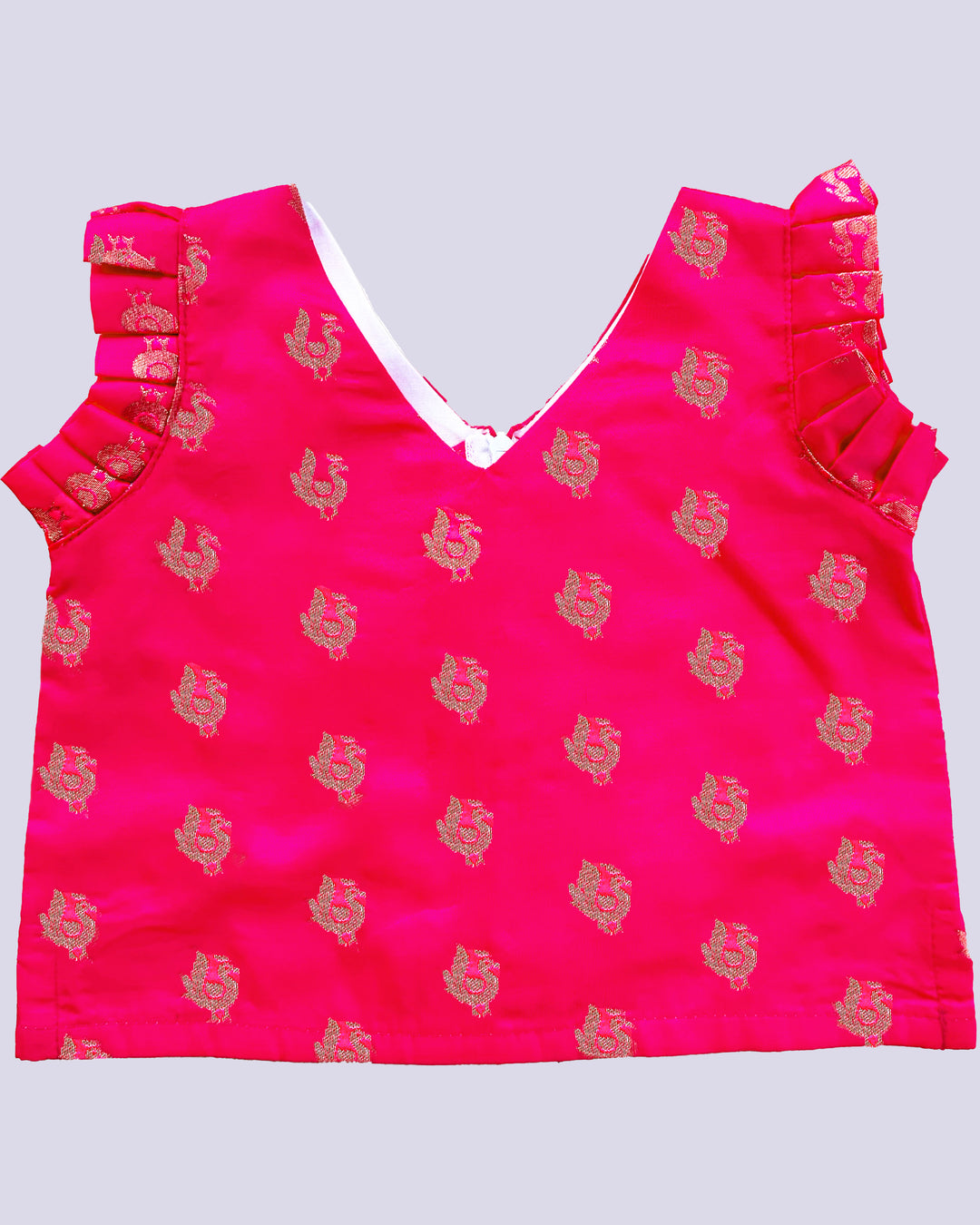 Cream and pink embroidered cotton lehenga for baby girls' birthdays.