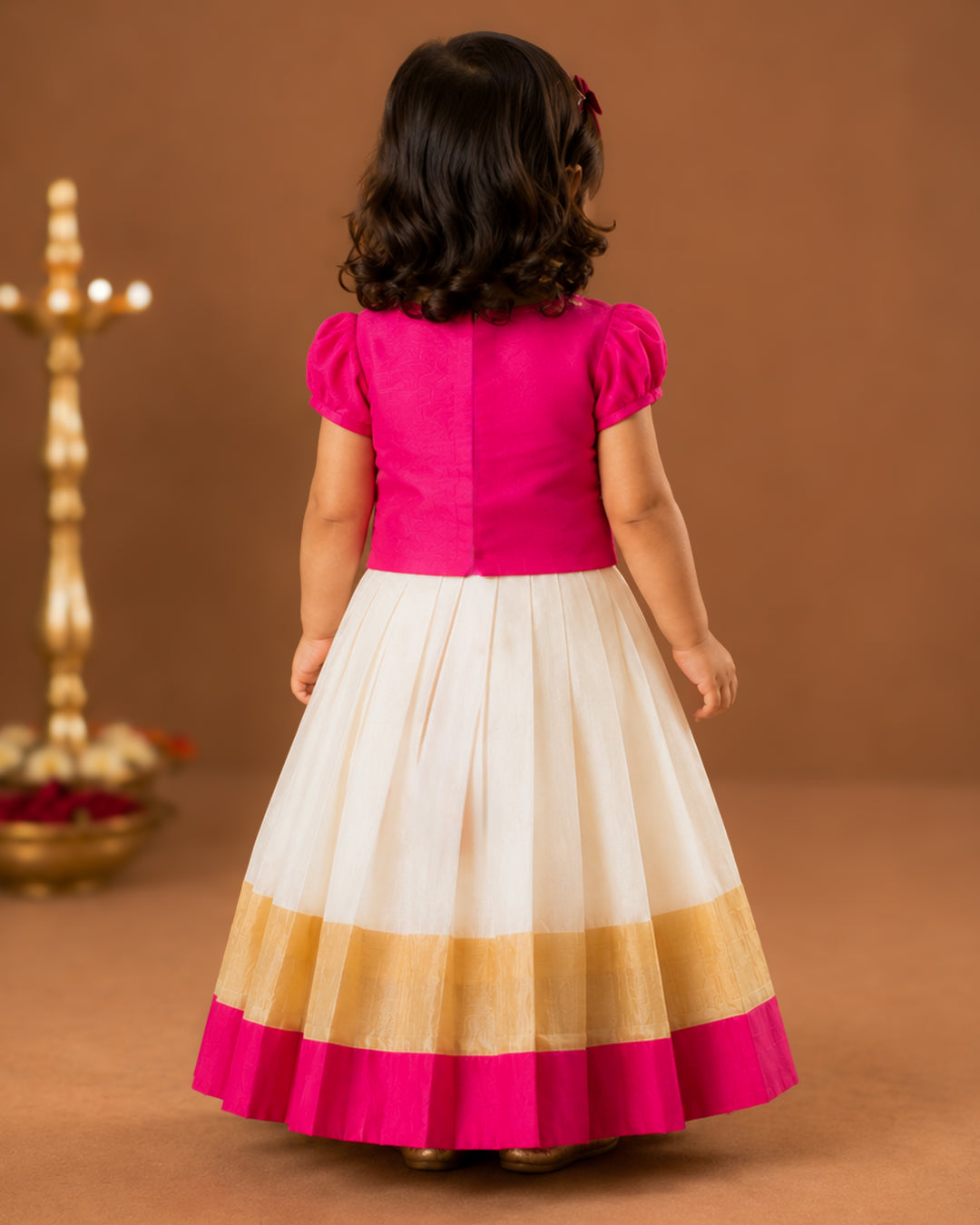 Cream pink butterfly handwork lehenga choli full look for baby girl – Stanwells Kids