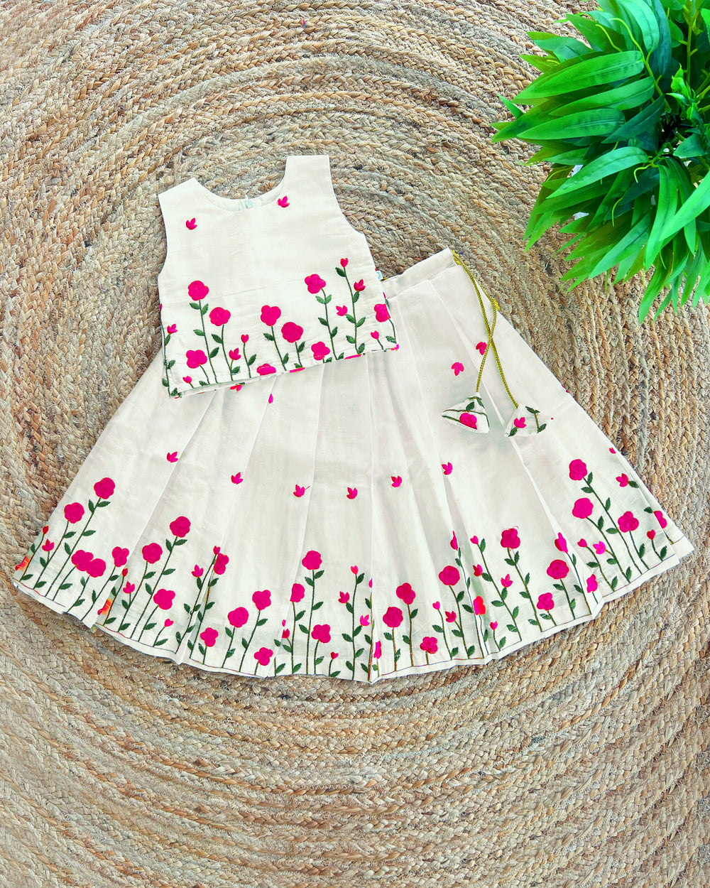 Cream Pink Baby Girl Birthday Dress, Party Wear Lehenga Choli, Kids Birthday Outfit