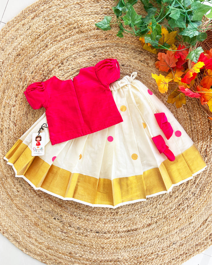 Baby girls Kerala birthday dress kasavu lehenga choli traditional festive outfit kids wear