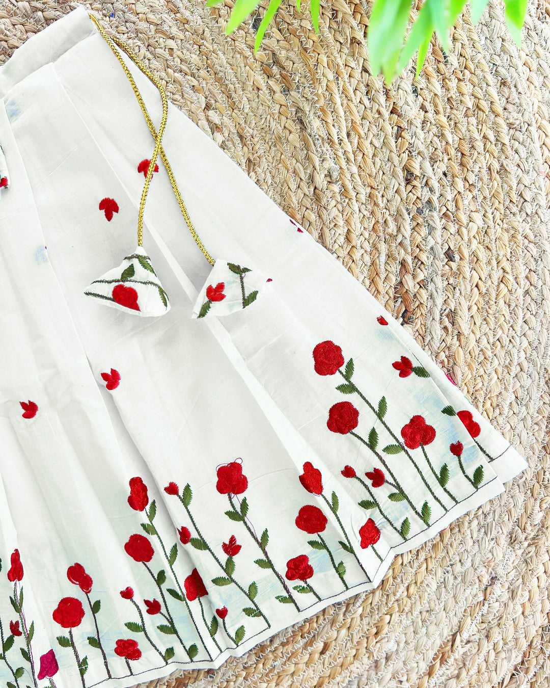 Cream & Pink Baby Girl Birthday Dress – Floral Cotton Lehenga Choli

