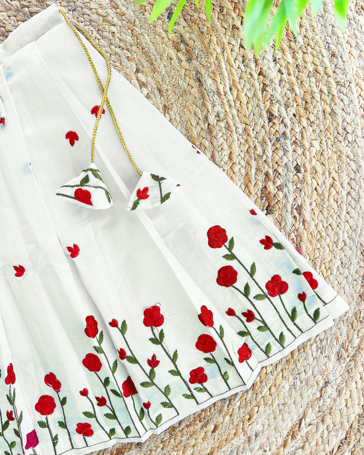 Cream & Pink Baby Girl Birthday Dress – Floral Cotton Lehenga Choli

