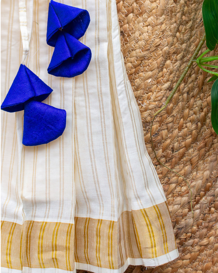 Cream royal blue Onam lehenga choli for baby girl Kerala – Stanwells Kids