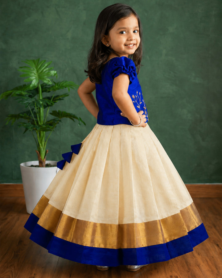 Elegant cream and blue ethnic lehenga for baby girls