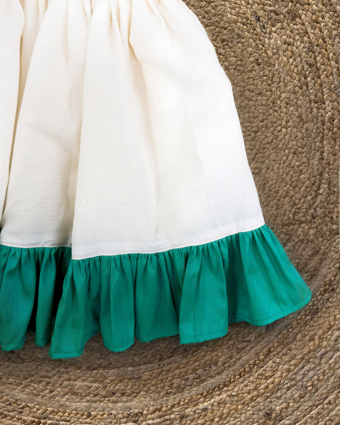 Classic Kerala traditional silhouette cream sea green handloom frock – Stanwells Kids