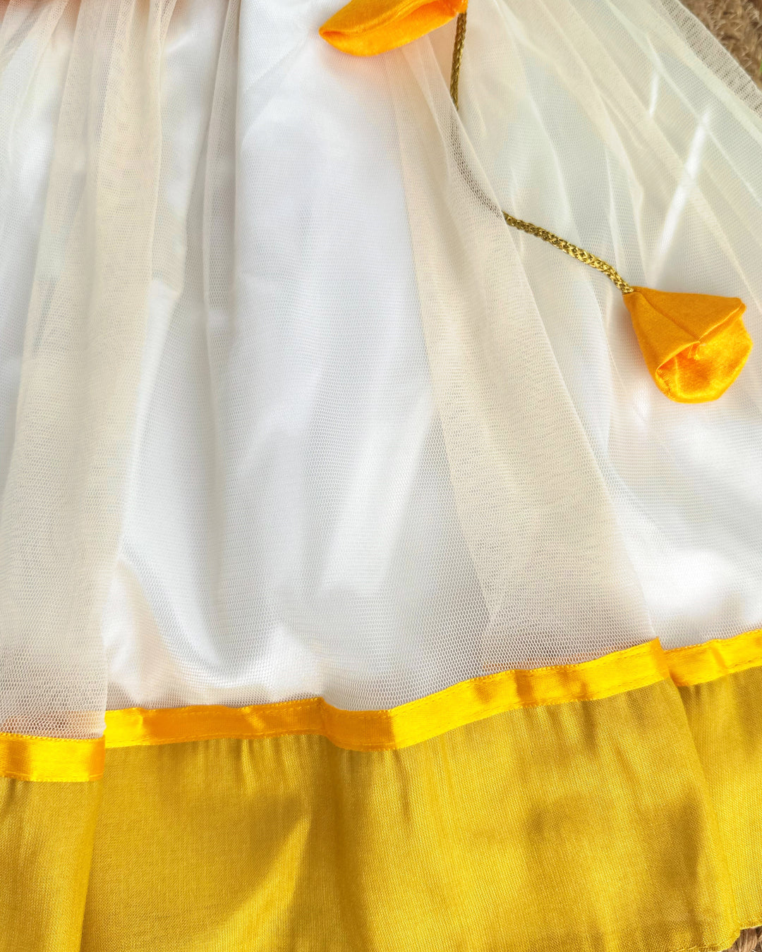 Cream and yellow Kerala combo dress for baby girls, traditional birthday frock, ethnic wear for kids, Kerala frock, Stanwells Kids ethnic collection