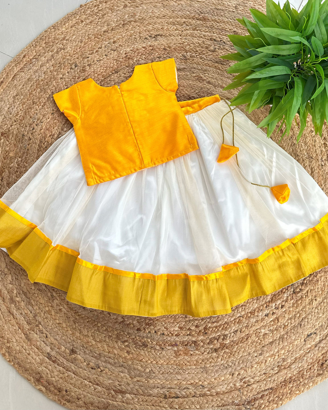 Cream and yellow Kerala combo dress for baby girls, traditional birthday frock, ethnic wear for kids, Kerala frock, Stanwells Kids ethnic collection