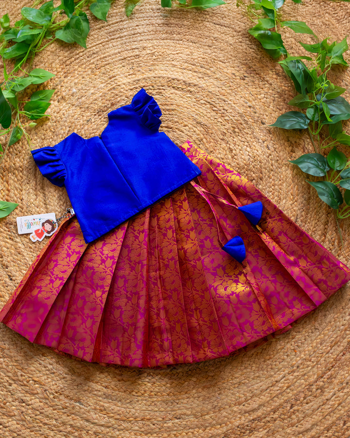 Back view of jacquard silk lehenga choli