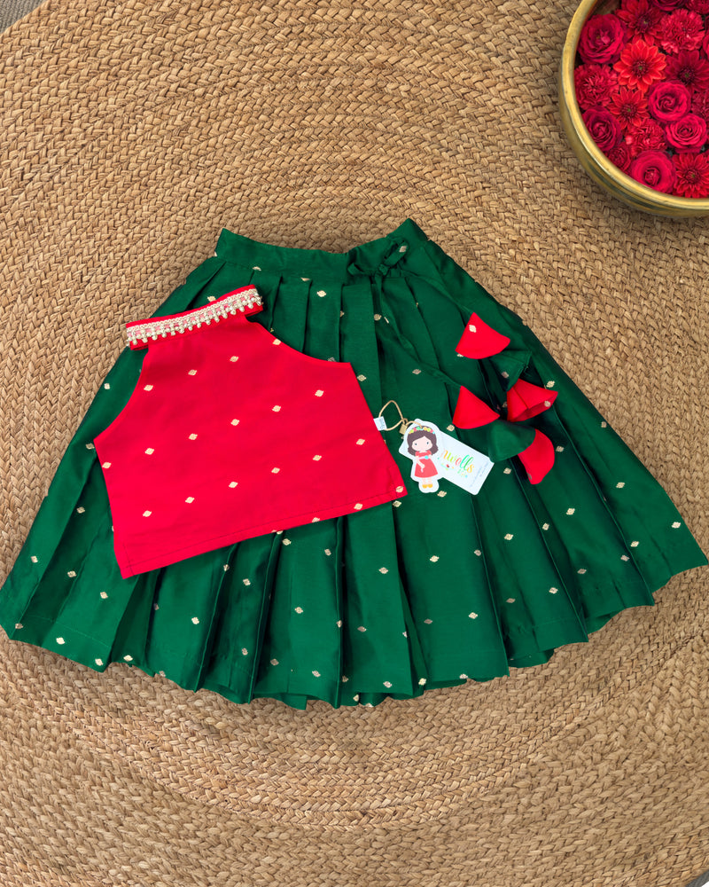 Dark Green & Red Silk Festive Lehenga Choli for Baby Girl – Stanwells Kids