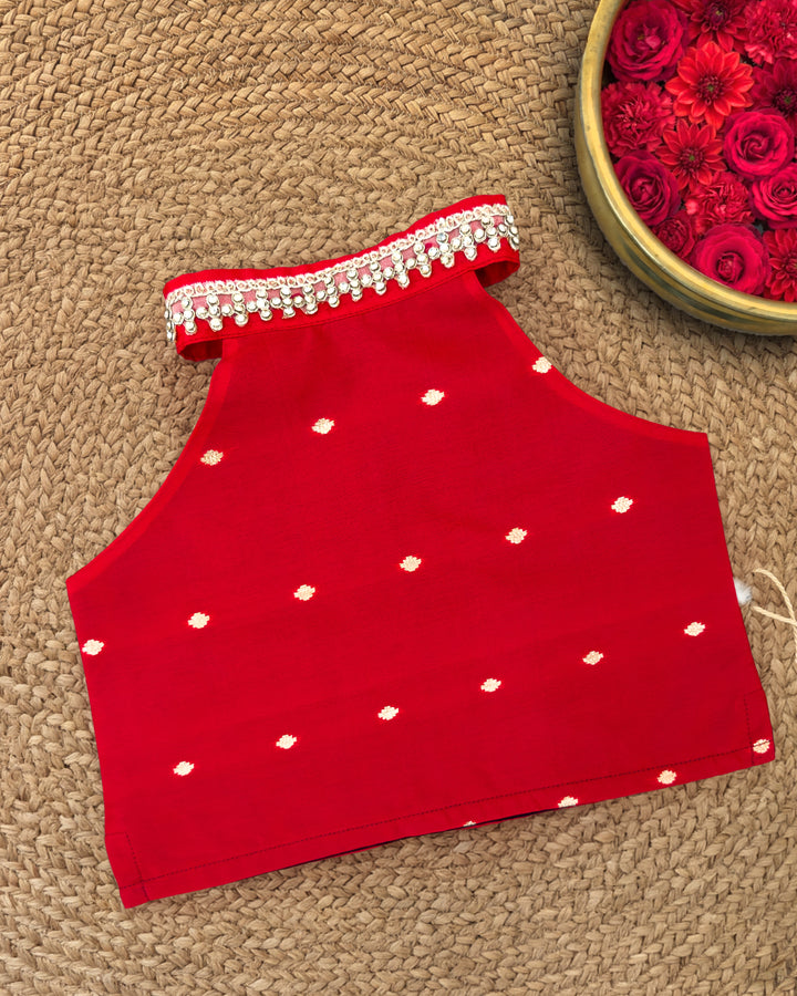 Classic ethnic silhouette dark green red lehenga choli for girls – Stanwells Kids
