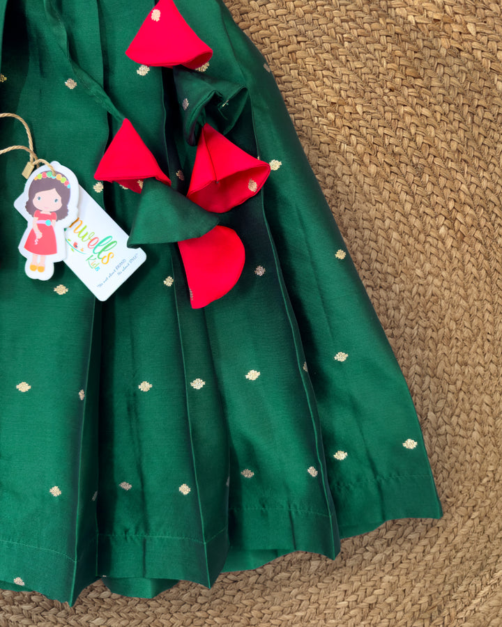 Dark green red silk festive lehenga choli full look for baby girl – Stanwells Kids