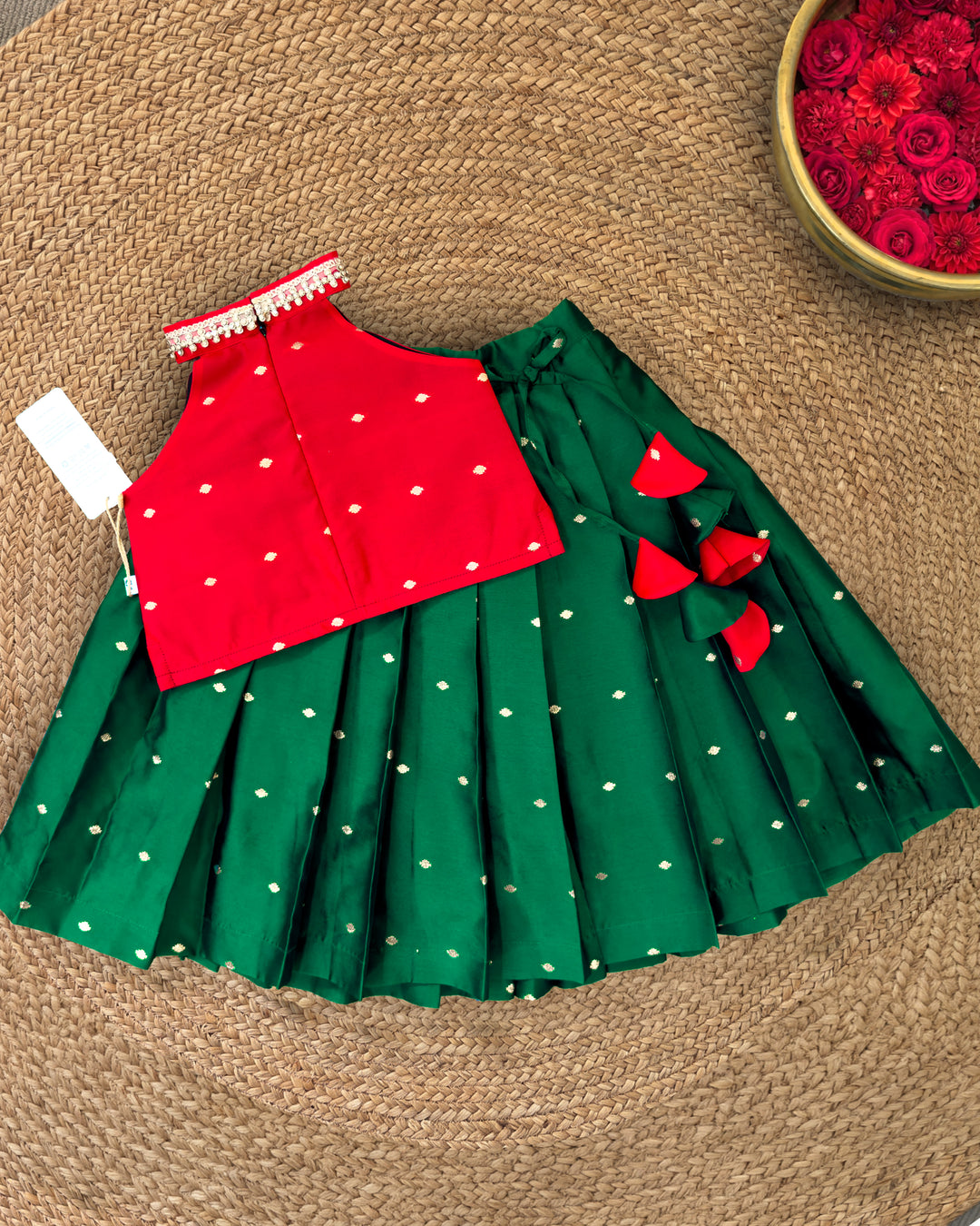 Traditional dark green red lehenga choli for girls 3 months to 7 years – Stanwells Kids