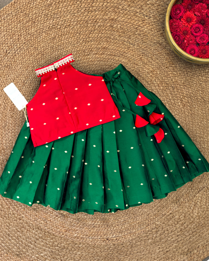 Traditional dark green red lehenga choli for girls 3 months to 7 years – Stanwells Kids