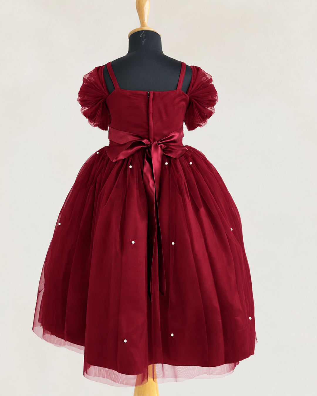Dark maroon burgundy pearl handwork full gown full look for baby girl – Stanwells Kids