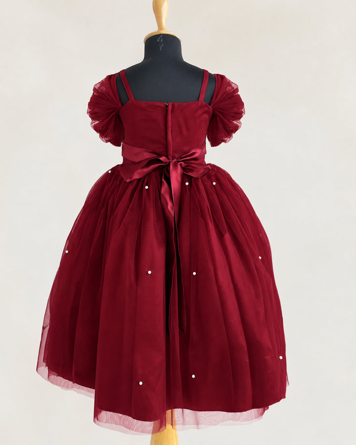 Dark maroon burgundy pearl handwork full gown full look for baby girl – Stanwells Kids