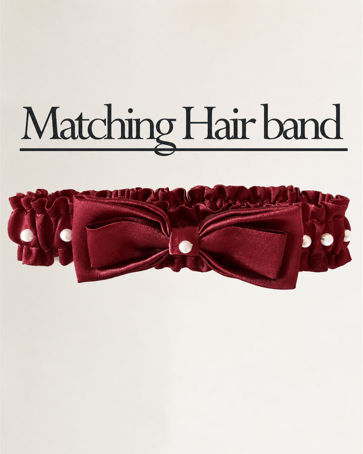 Premium dark maroon burgundy gown detail shot – Stanwells Kids