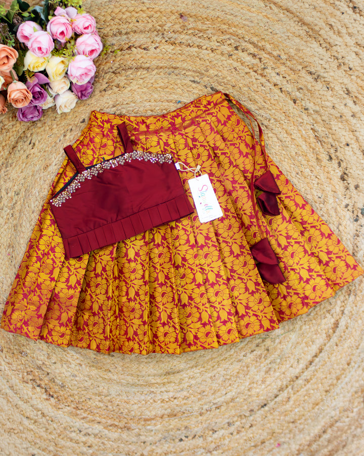 Dark Maroon Silk Lehenga with Handwork Blouse – Baby Girl – Stanwells Kids