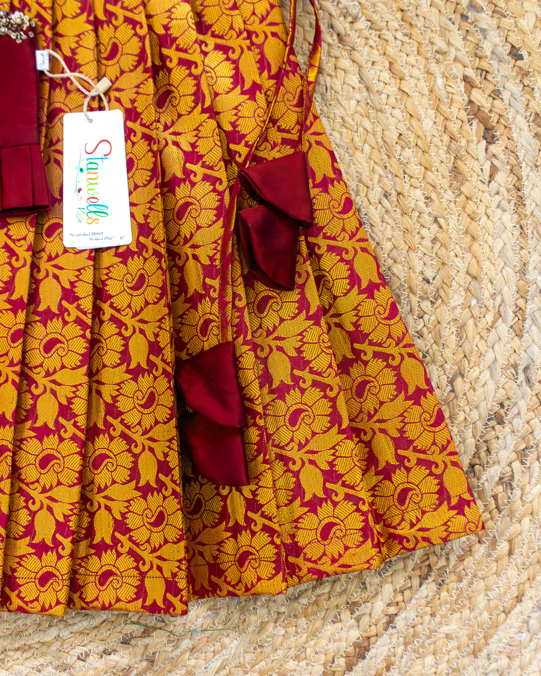 Dark Maroon Pattu Lehenga with Cotton Lined Skirt – Stanwells Kids