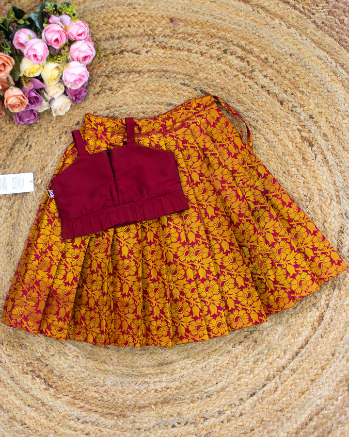 Dark Maroon Silk Pattu Lehenga – Festive Ethnic Wear for Baby Girl – Stanwells Kids