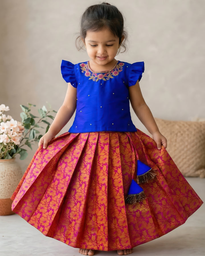 Dark magenta royal blue lehenga choli side view – Stanwells Kids