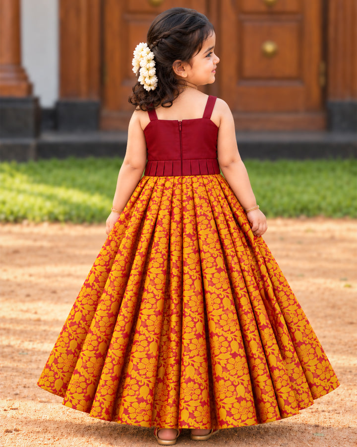 Dark Maroon Banarasi Silk Lehenga – Full Length View – Stanwells Kids