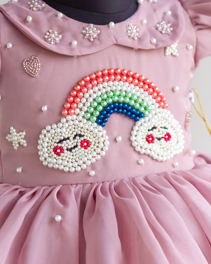 Dust Pink Step Design Structured Frock Festive Wear Baby Girl – Stanwells Kids