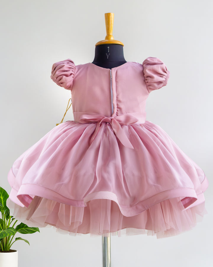 Dust Pink Rainbow Handwork Organza Party Frock for Little Girl – Stanwells Kids