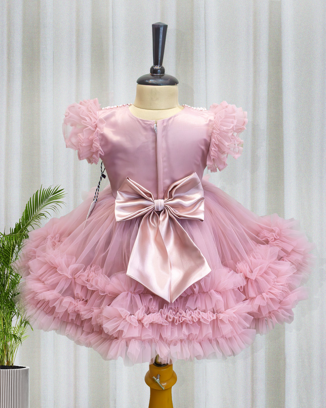 Dust pink peter pan collar birthday party wear frock for baby girl India – Stanwells Kids