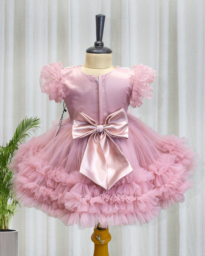 Dust pink peter pan collar birthday party wear frock for baby girl India – Stanwells Kids