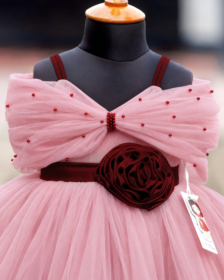 Baby Girl Ruffle Birthday Party Gown Dust Pink Burgundy – Stanwells Kids