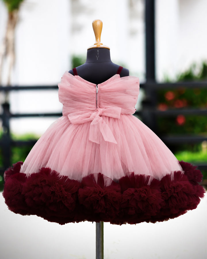 Dust Pink Burgundy Party Wear Gown for Toddler Girl – Stanwells Kids