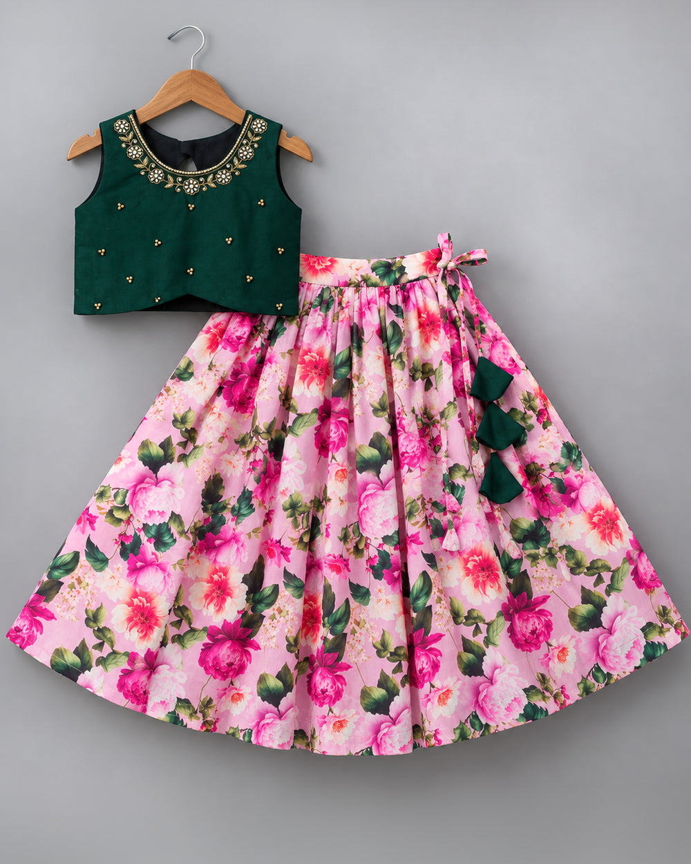 Dustpink Banarasi Silk Lehenga Golden Bead Handwork Yoke – Stanwells Kids